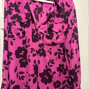 Ann Taylor: Floral Pink and Brown Blouse